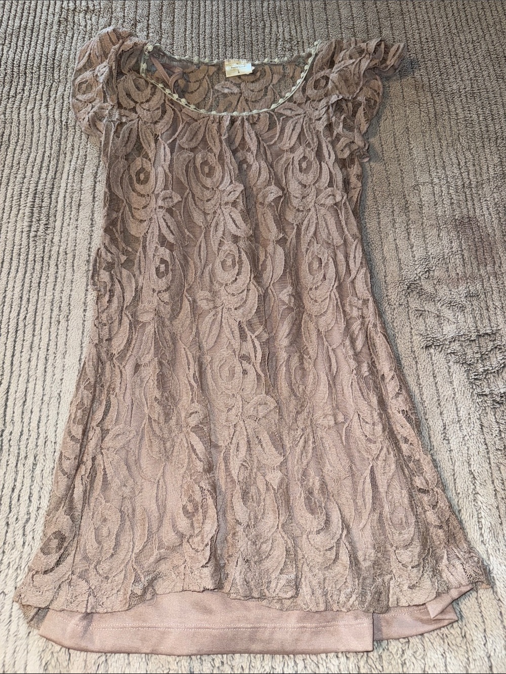 Pretty Good Dusty Taupe Lace Mini Dress